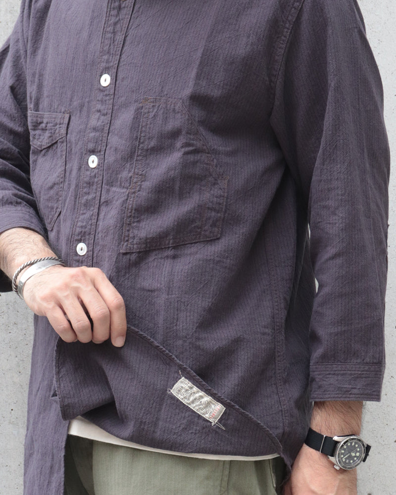 THE SKIPPER / THREE-QUATER SLEEVE SHIRT / COTTON × LINEN YARN-DYED CANVAS STRIPE