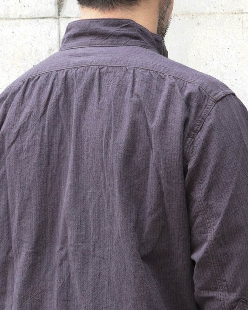 THE SKIPPER / THREE-QUATER SLEEVE SHIRT / COTTON × LINEN YARN-DYED CANVAS STRIPE