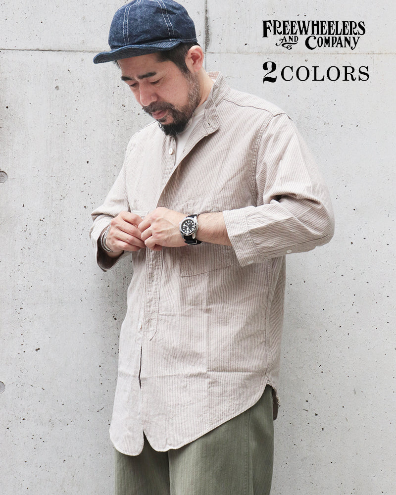 THE SKIPPER / THREE-QUATER SLEEVE SHIRT / COTTON × LINEN YARN-DYED CANVAS STRIPE