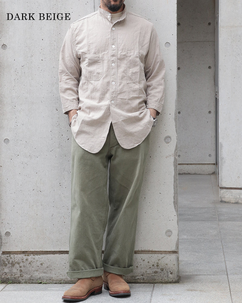 THE SKIPPER / THREE-QUATER SLEEVE SHIRT / COTTON × LINEN YARN-DYED CANVAS STRIPE