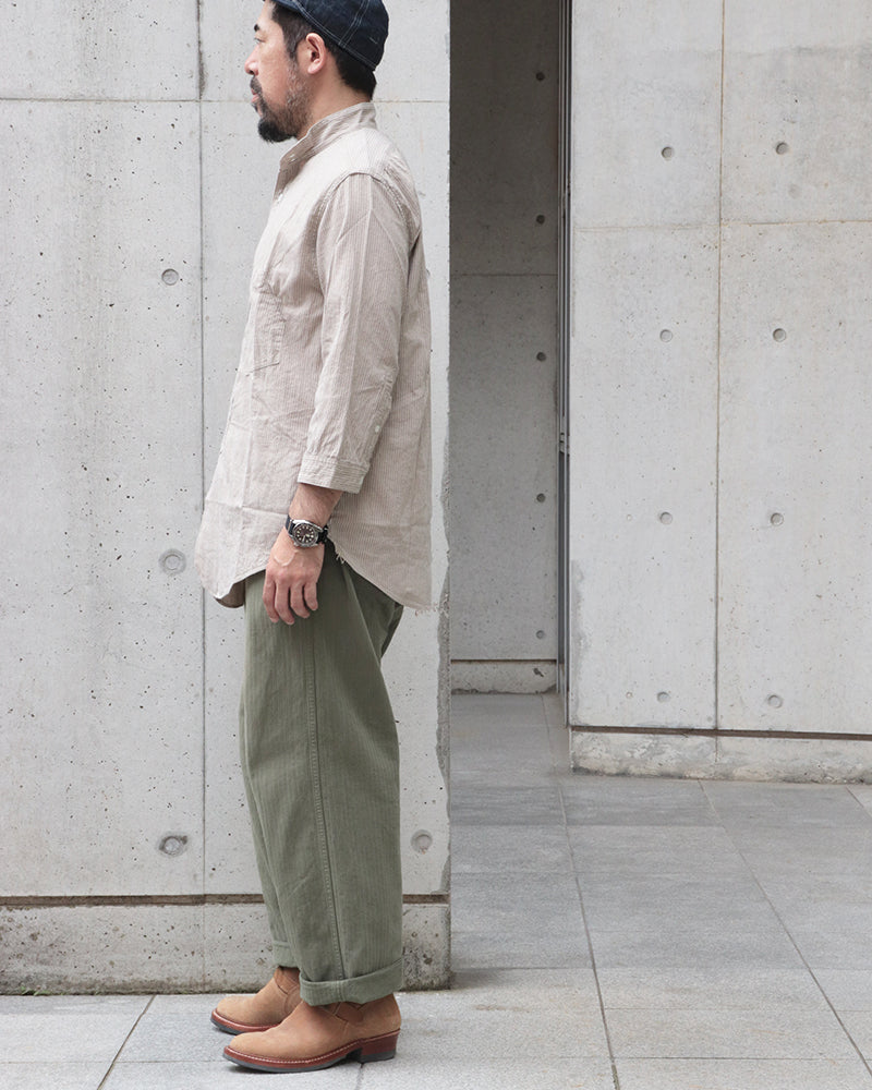 THE SKIPPER / THREE-QUATER SLEEVE SHIRT / COTTON × LINEN YARN-DYED CANVAS STRIPE