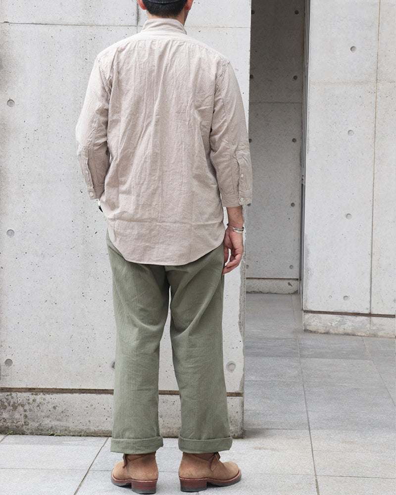 THE SKIPPER / THREE-QUATER SLEEVE SHIRT / COTTON × LINEN YARN-DYED CANVAS STRIPE