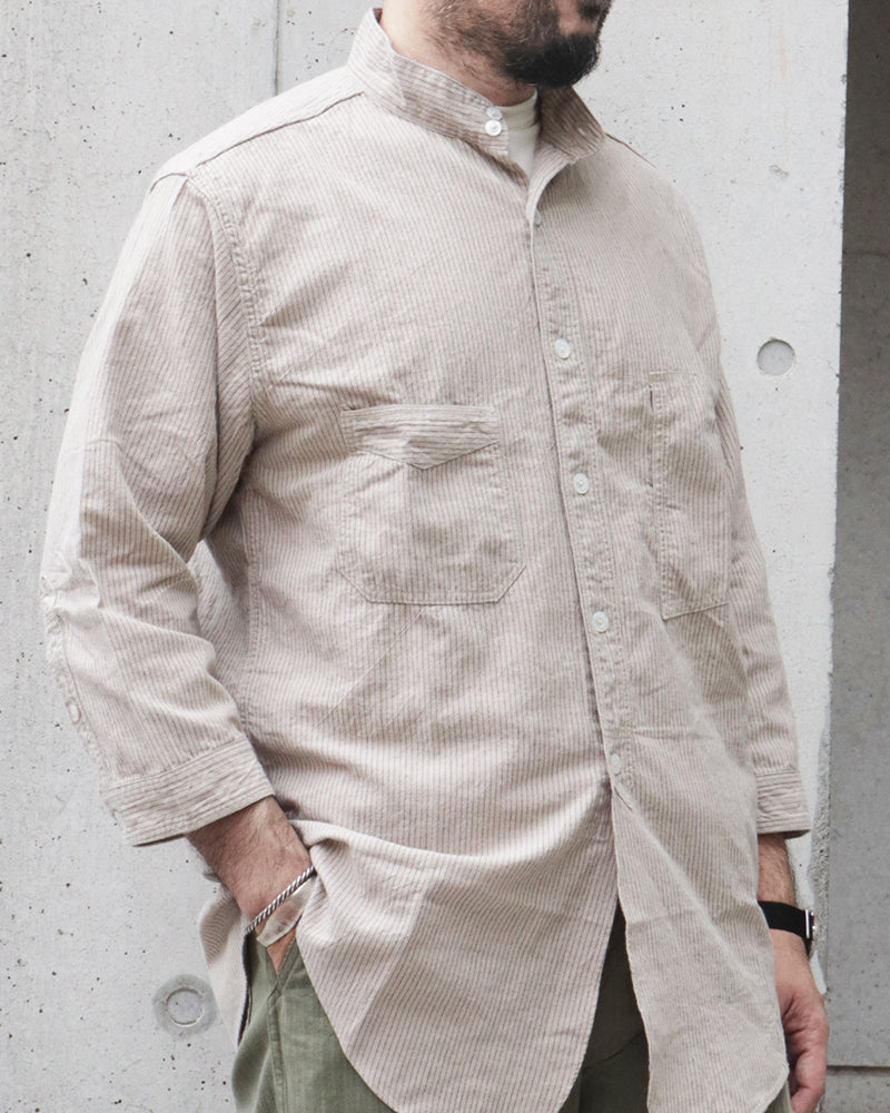 THE SKIPPER / THREE-QUATER SLEEVE SHIRT / COTTON × LINEN YARN-DYED CANVAS STRIPE