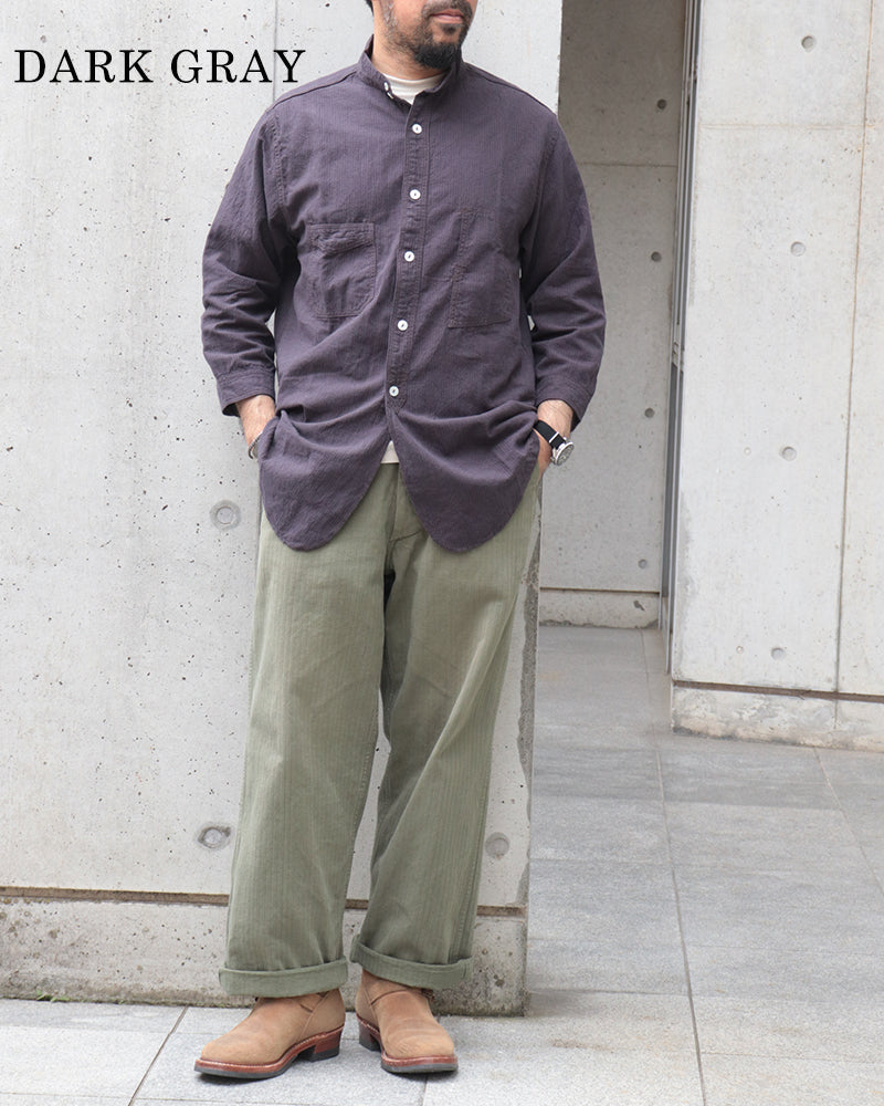 THE SKIPPER / THREE-QUATER SLEEVE SHIRT / COTTON × LINEN YARN-DYED CANVAS STRIPE
