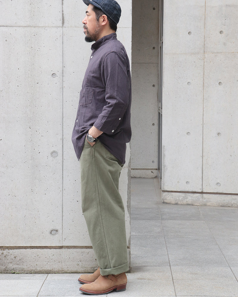 THE SKIPPER / THREE-QUATER SLEEVE SHIRT / COTTON × LINEN YARN-DYED CANVAS STRIPE