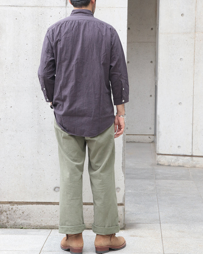 THE SKIPPER / THREE-QUATER SLEEVE SHIRT / COTTON × LINEN YARN-DYED CANVAS STRIPE