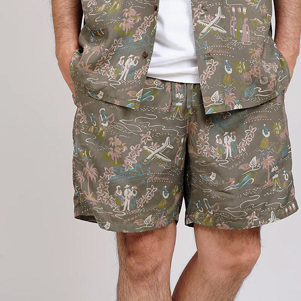 ALOHA SHORT ALL OVER PATTERN / CHARCOAL GRAY