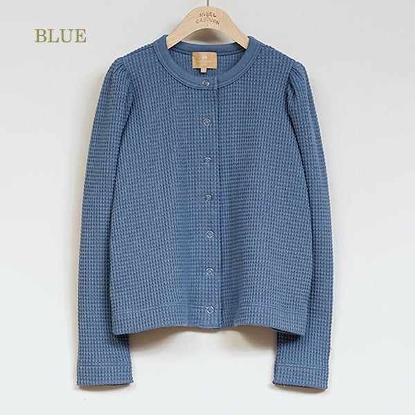 GATHER SLEEVE HEAVY WAFFLE CARDIGAN