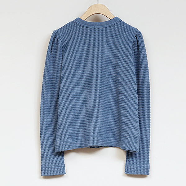 GATHER SLEEVE HEAVY WAFFLE CARDIGAN