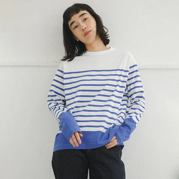 5.6oz LONG SLEEVE BORDER / WHITE