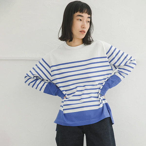 5.6oz LONG SLEEVE BORDER / WHITE