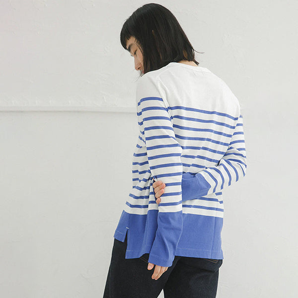 5.6oz LONG SLEEVE BORDER / WHITE