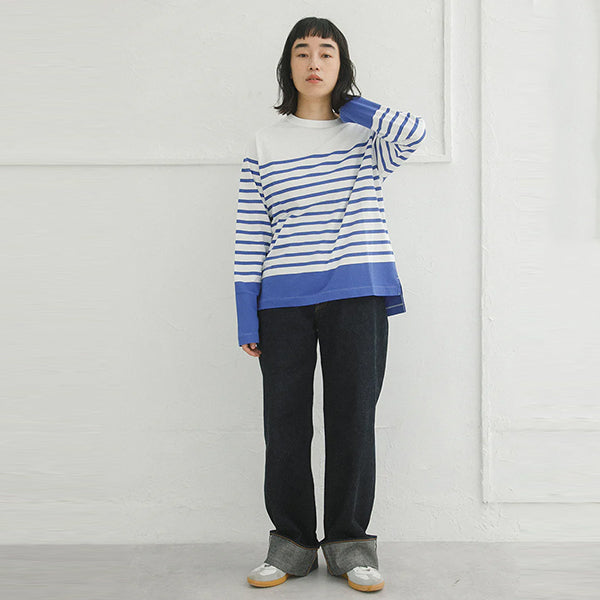 5.6oz LONG SLEEVE BORDER / WHITE