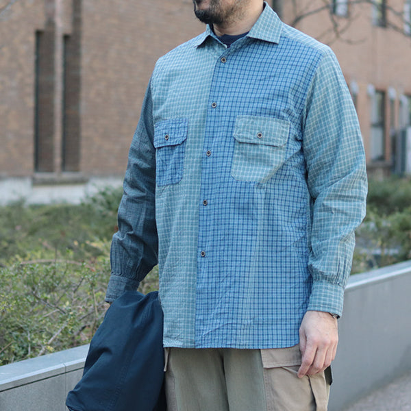 GRANDPA SHIRT CRAZY PATTERN DOBBY / BLUE