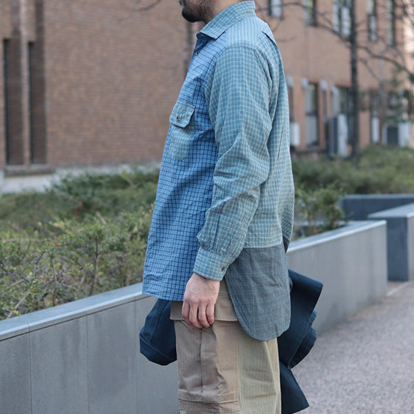 GRANDPA SHIRT CRAZY PATTERN DOBBY / BLUE