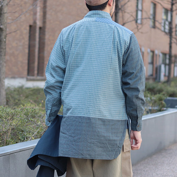 GRANDPA SHIRT CRAZY PATTERN DOBBY / BLUE