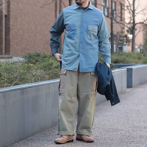 GRANDPA SHIRT CRAZY PATTERN DOBBY / BLUE