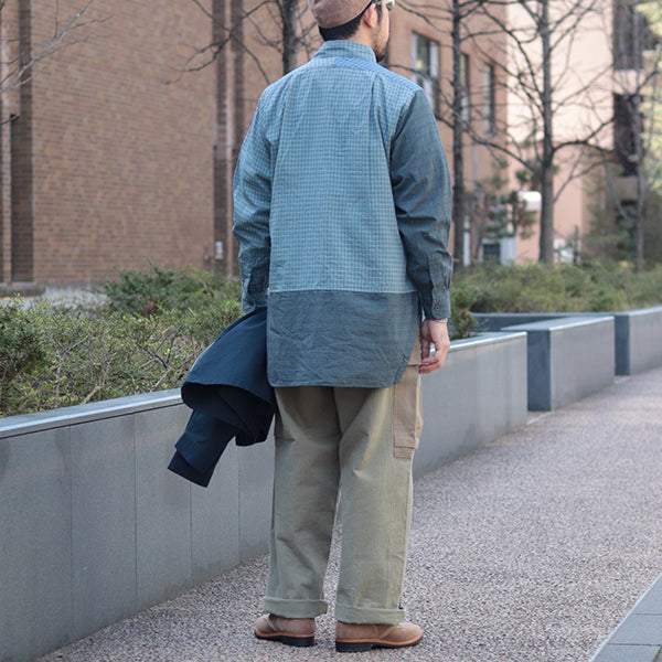 GRANDPA SHIRT CRAZY PATTERN DOBBY / BLUE