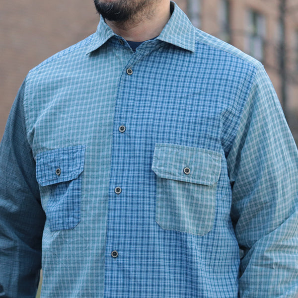 GRANDPA SHIRT CRAZY PATTERN DOBBY / BLUE