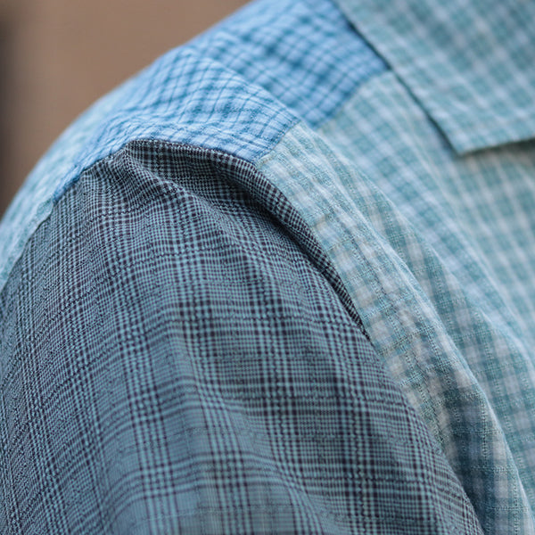 GRANDPA SHIRT CRAZY PATTERN DOBBY / BLUE