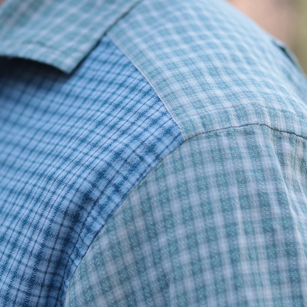 GRANDPA SHIRT CRAZY PATTERN DOBBY / BLUE