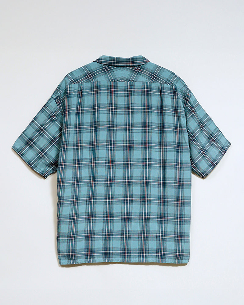 OPEN COLLAR SHIRT RAYON CHECK / BLUE