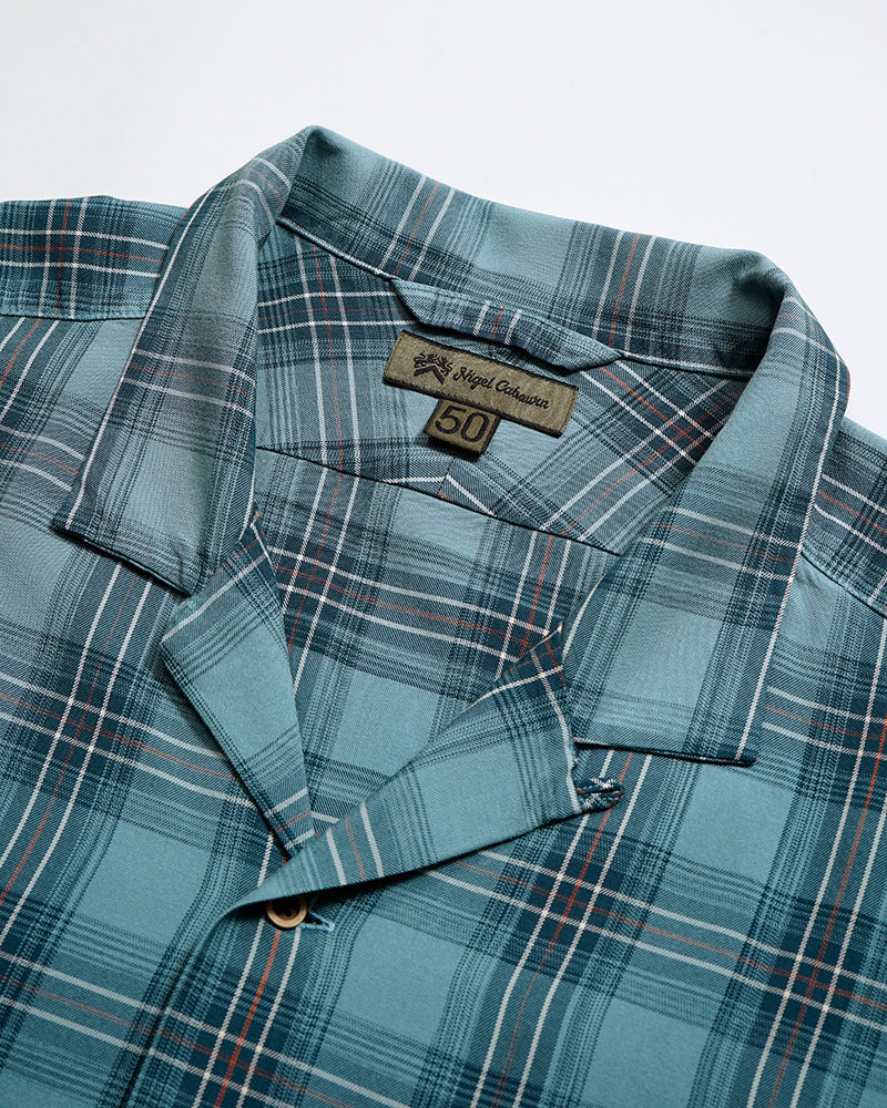 OPEN COLLAR SHIRT RAYON CHECK / BLUE
