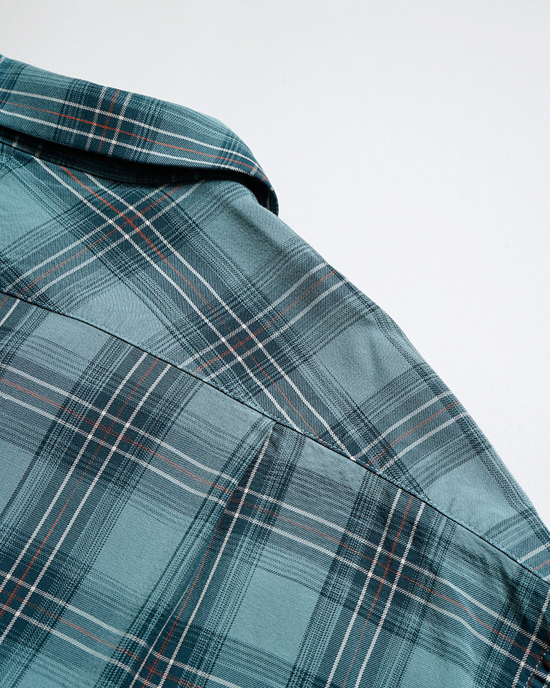 OPEN COLLAR SHIRT RAYON CHECK / BLUE