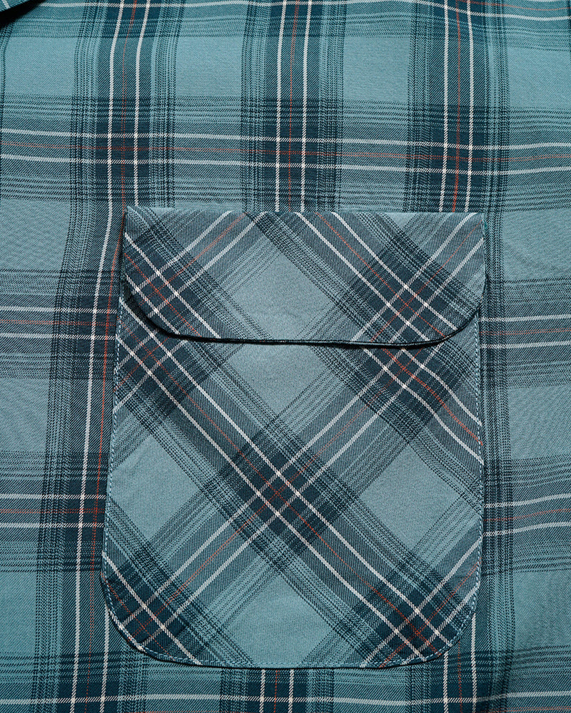 OPEN COLLAR SHIRT RAYON CHECK / BLUE