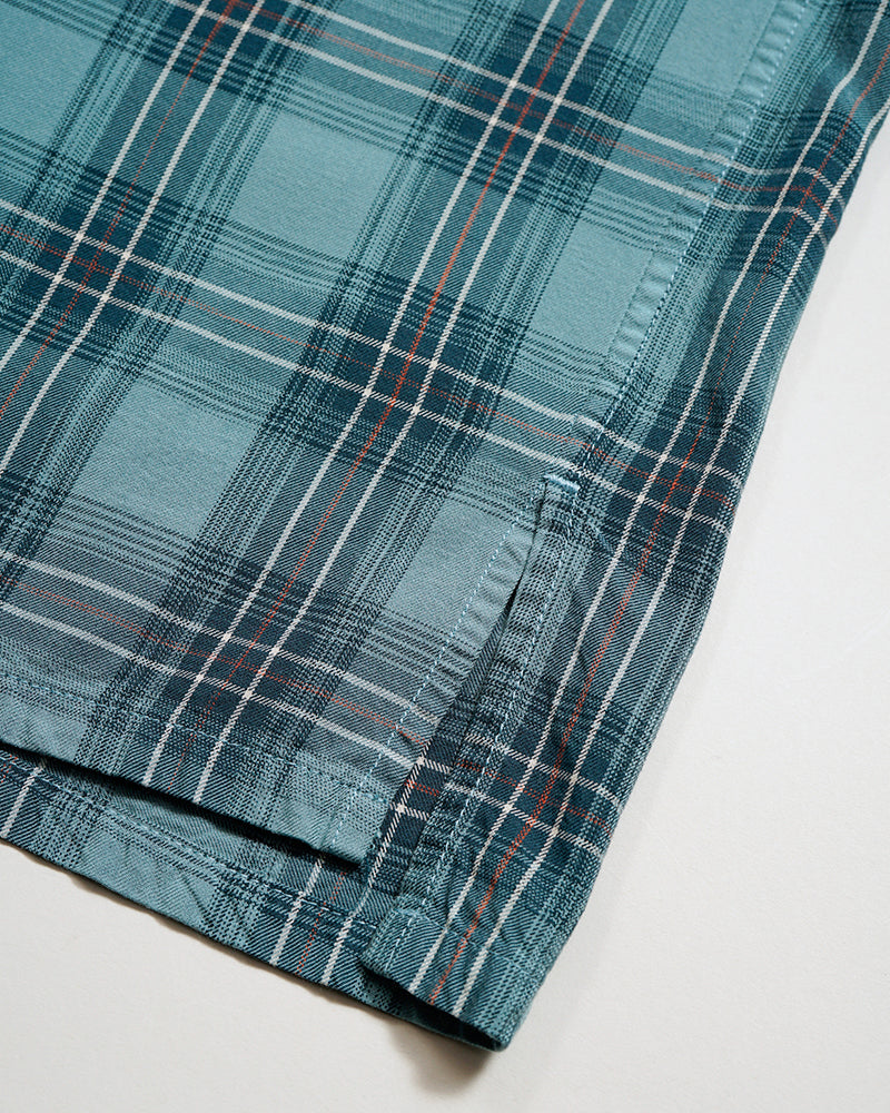 OPEN COLLAR SHIRT RAYON CHECK / BLUE