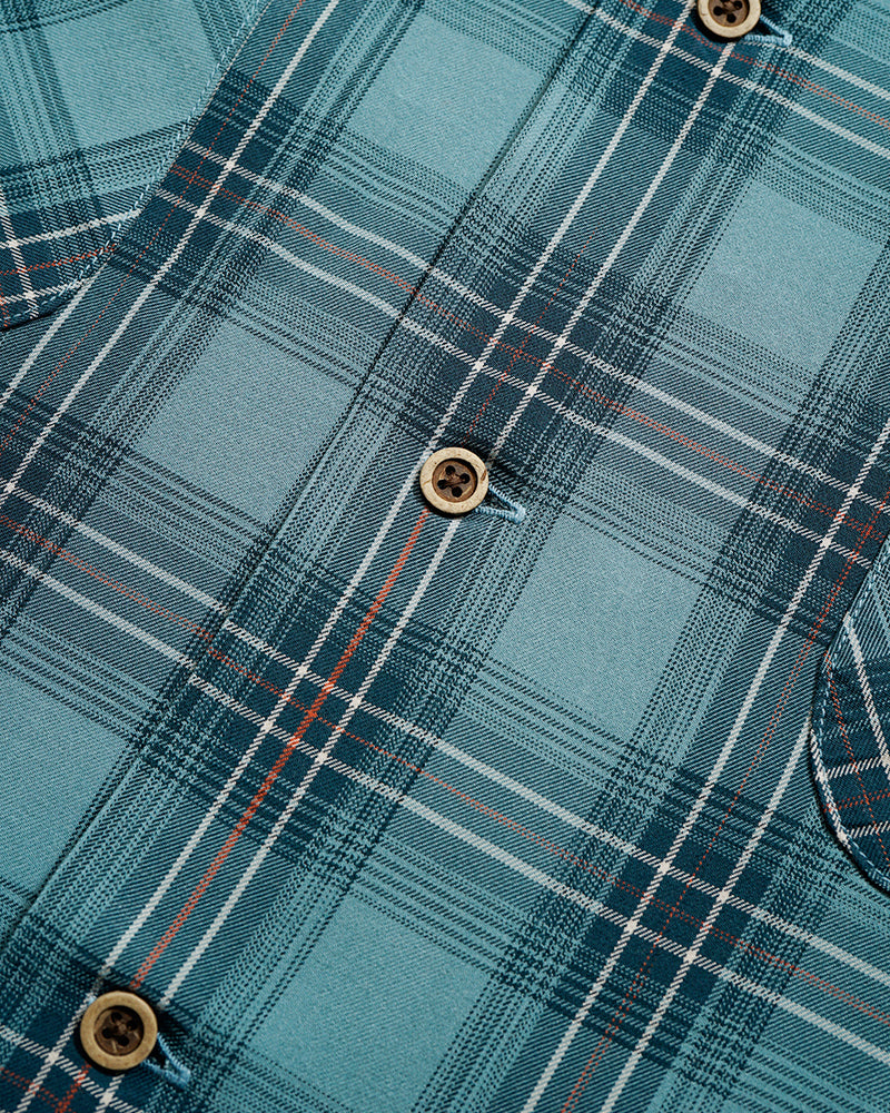 OPEN COLLAR SHIRT RAYON CHECK / BLUE