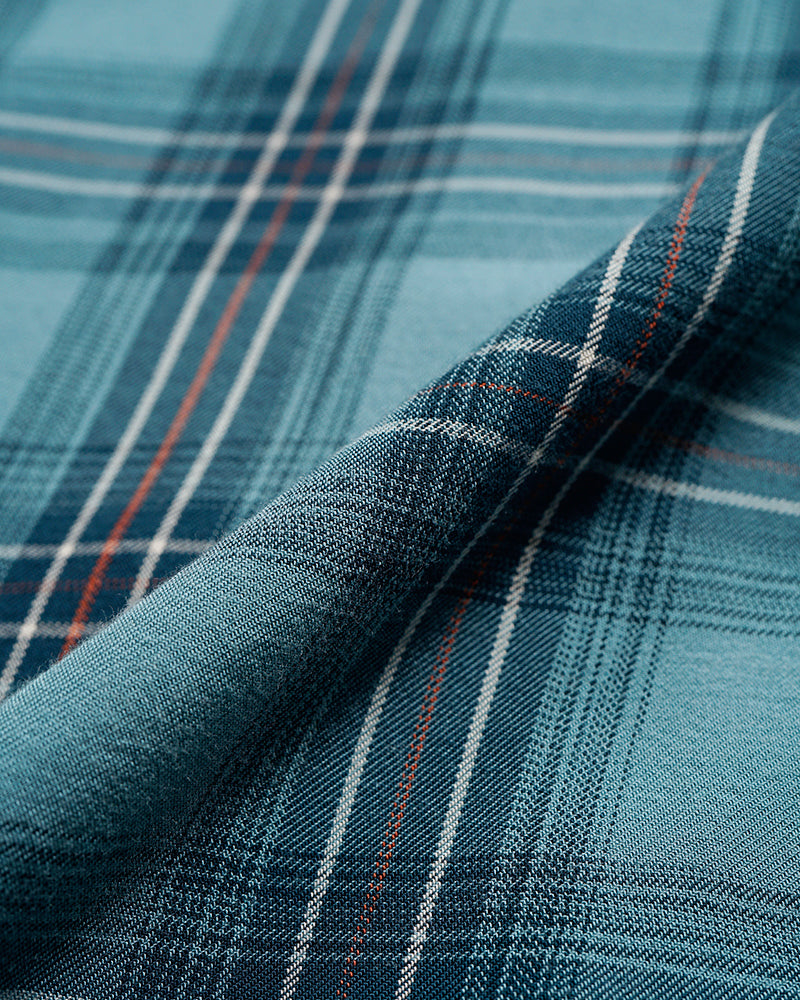 OPEN COLLAR SHIRT RAYON CHECK / BLUE