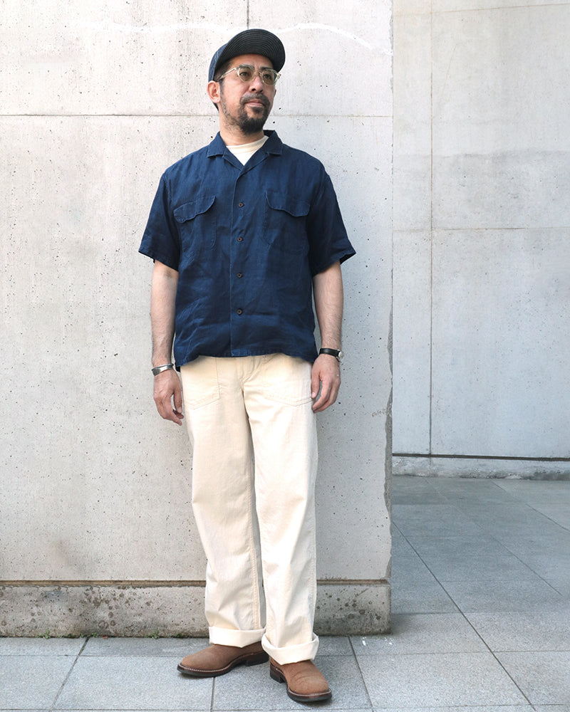 OPEN COLLAR SHIRT LINEN / INDIGO