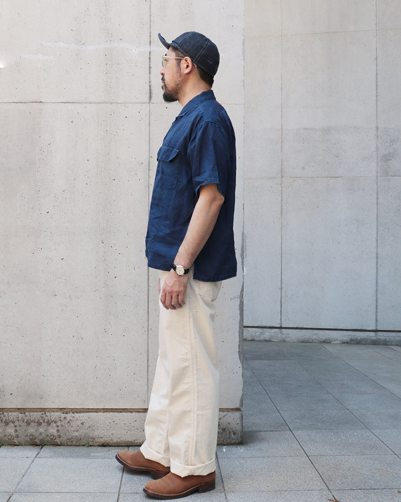 OPEN COLLAR SHIRT LINEN / INDIGO