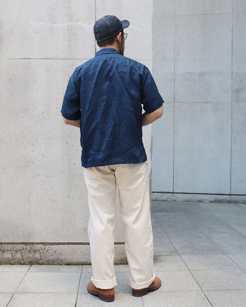 OPEN COLLAR SHIRT LINEN / INDIGO