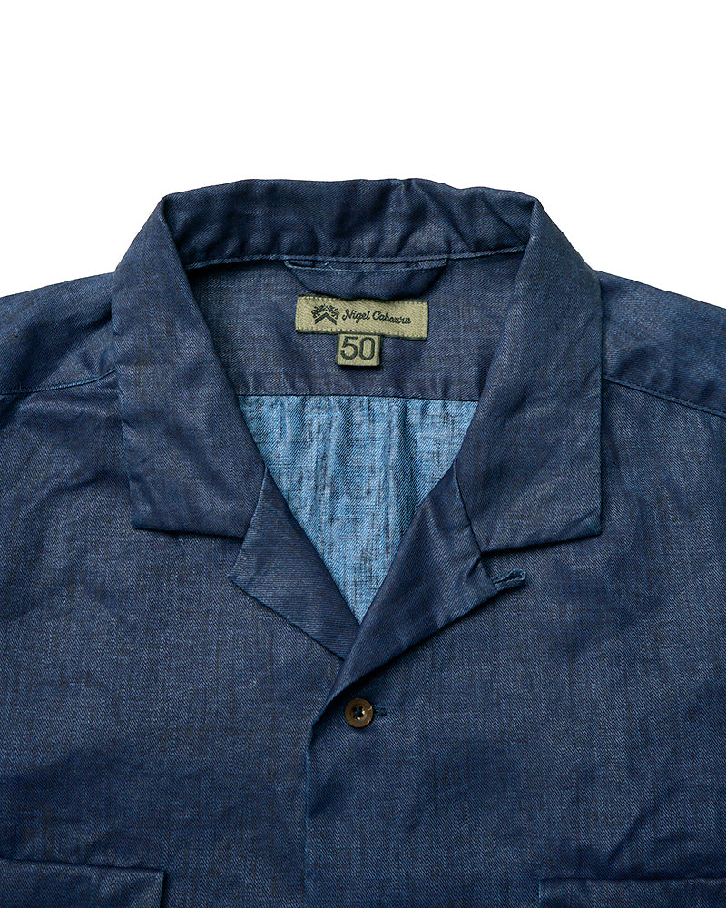OPEN COLLAR SHIRT LINEN / INDIGO