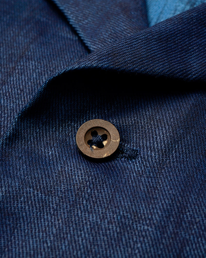 OPEN COLLAR SHIRT LINEN / INDIGO