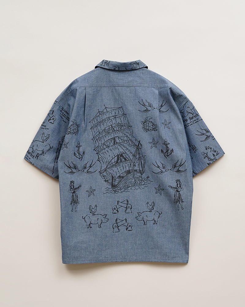 PRE-ORDER / OPEN COLLAR SHIRT SHORT SLEEVE / TATTOO PRINT