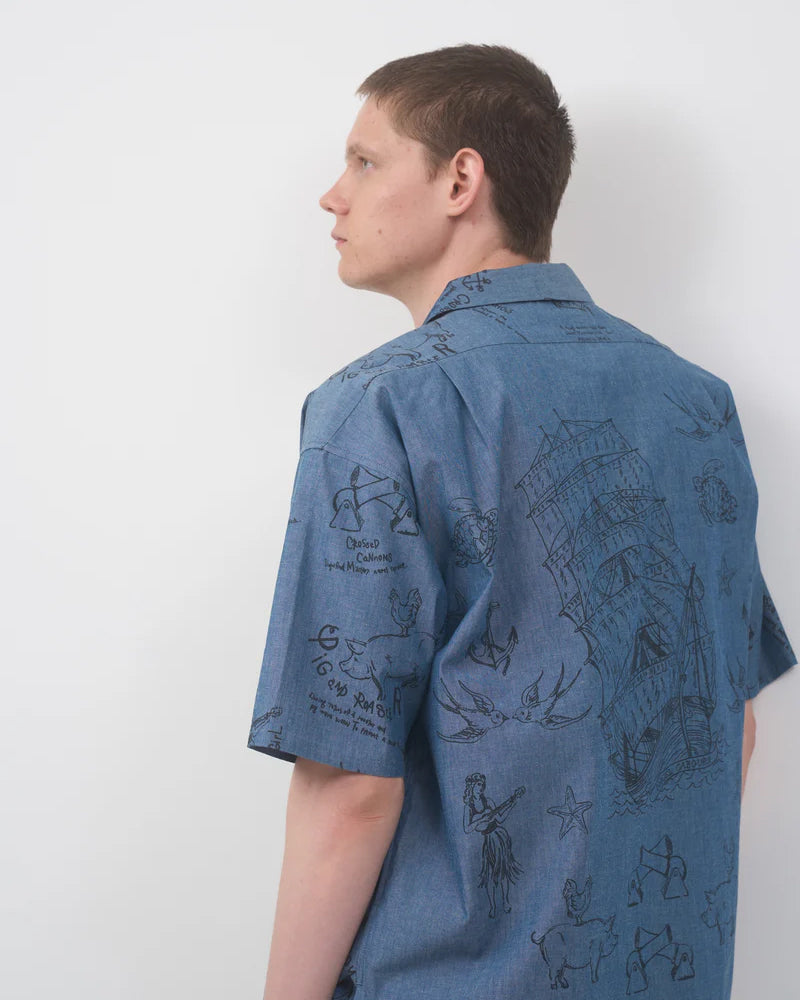 OPEN COLLAR SHIRT SHORT SLEEVE / TATTOO PRINT