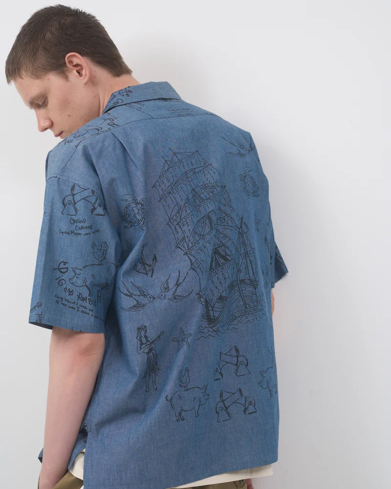 OPEN COLLAR SHIRT SHORT SLEEVE / TATTOO PRINT