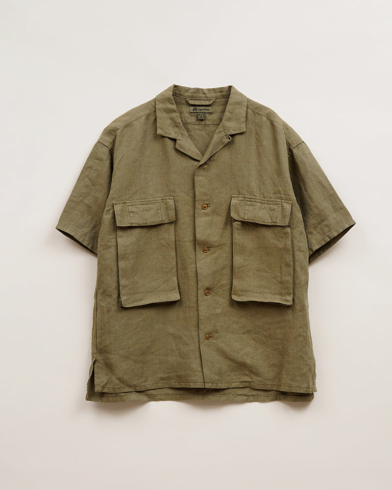 PRE-ORDER / ARMY SHIRT SHORT SLEEVE / LINEN HERRINGBONE / GREEN