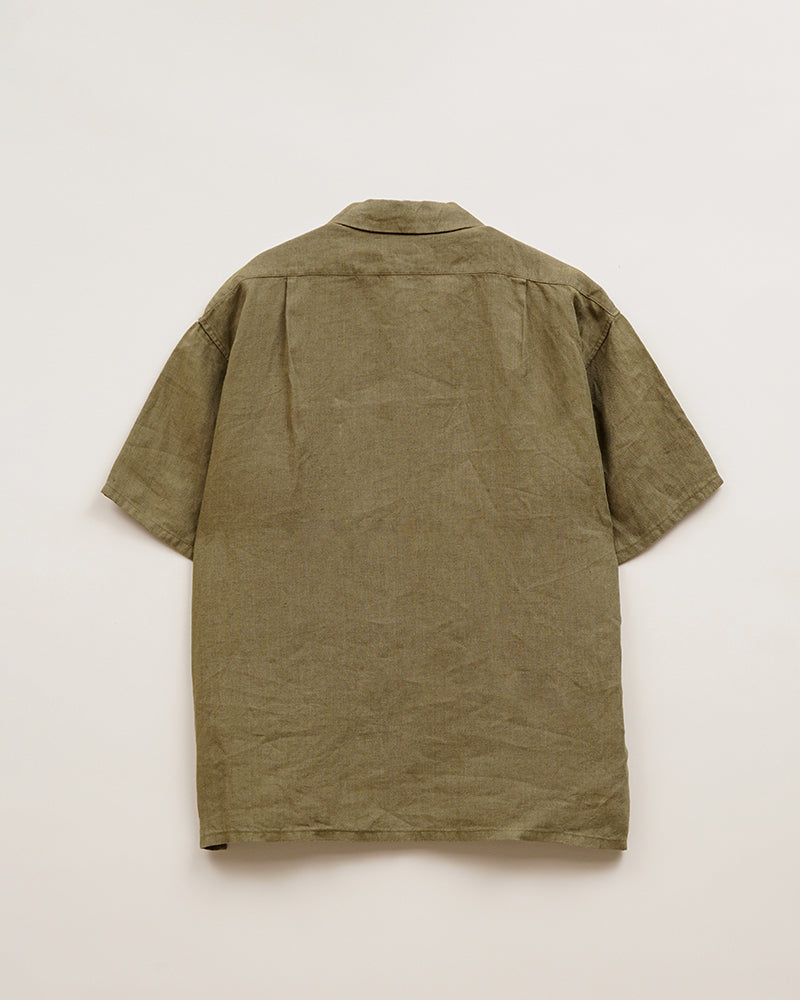 PRE-ORDER / ARMY SHIRT SHORT SLEEVE / LINEN HERRINGBONE / GREEN