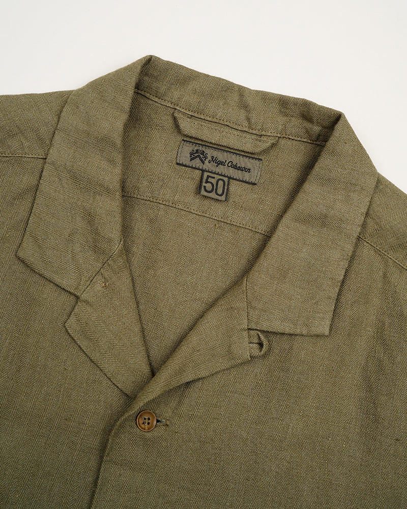 PRE-ORDER / ARMY SHIRT SHORT SLEEVE / LINEN HERRINGBONE / GREEN