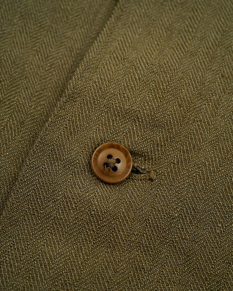 PRE-ORDER / ARMY SHIRT SHORT SLEEVE / LINEN HERRINGBONE / GREEN
