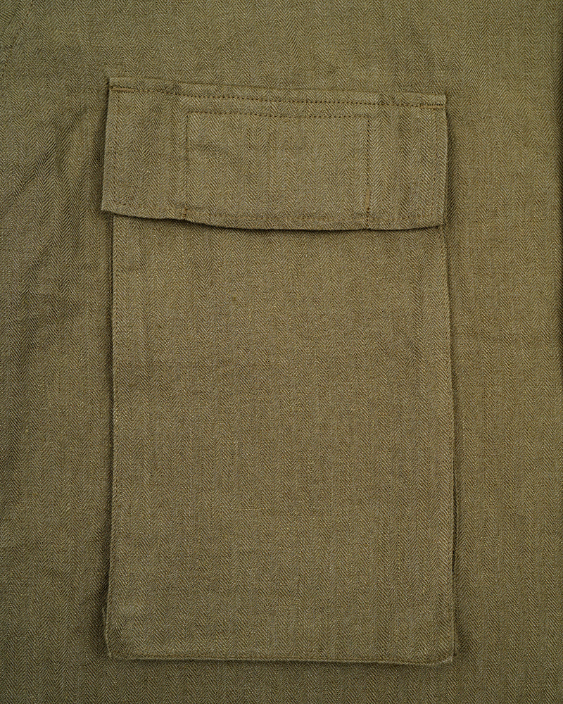 PRE-ORDER / ARMY SHIRT SHORT SLEEVE / LINEN HERRINGBONE / GREEN