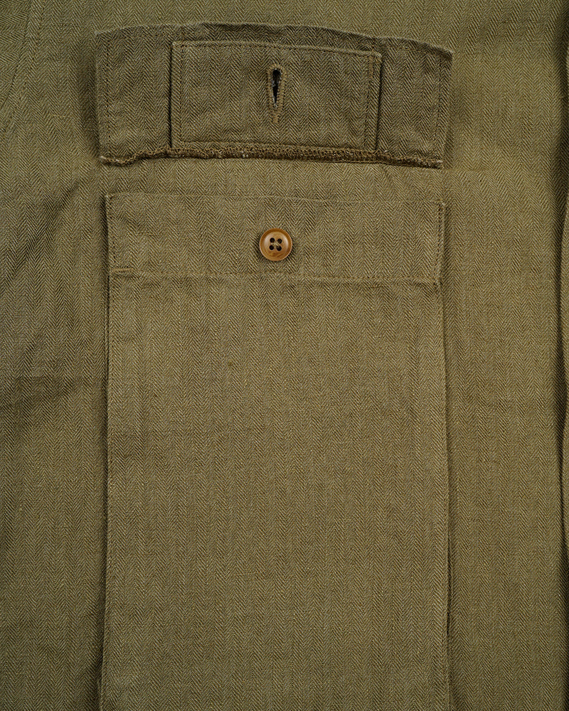 PRE-ORDER / ARMY SHIRT SHORT SLEEVE / LINEN HERRINGBONE / GREEN