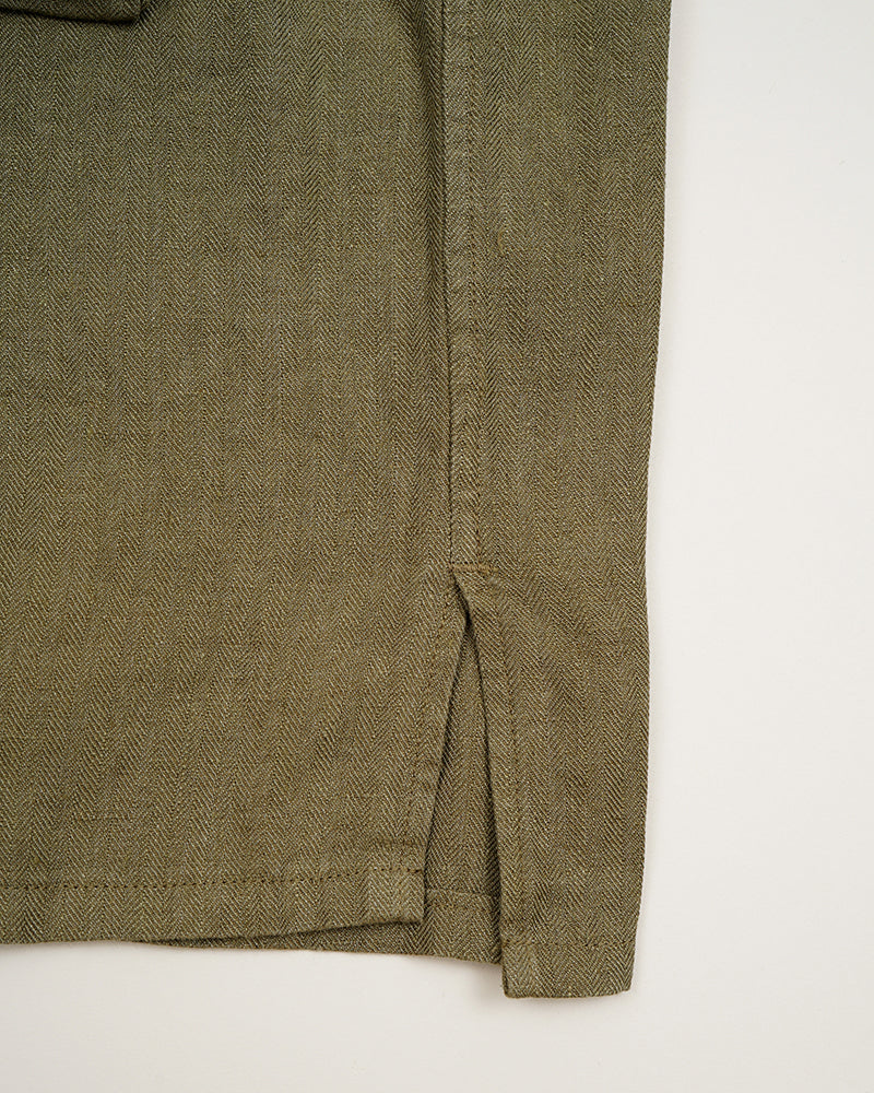 PRE-ORDER / ARMY SHIRT SHORT SLEEVE / LINEN HERRINGBONE / GREEN