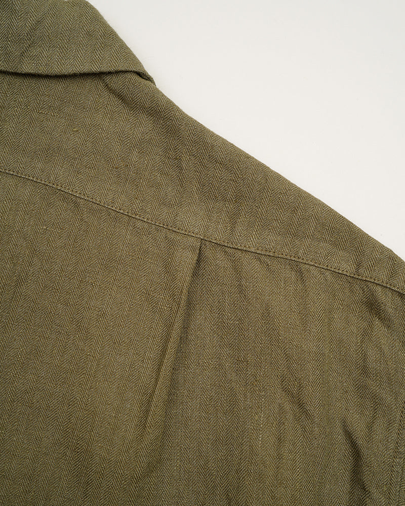 PRE-ORDER / ARMY SHIRT SHORT SLEEVE / LINEN HERRINGBONE / GREEN