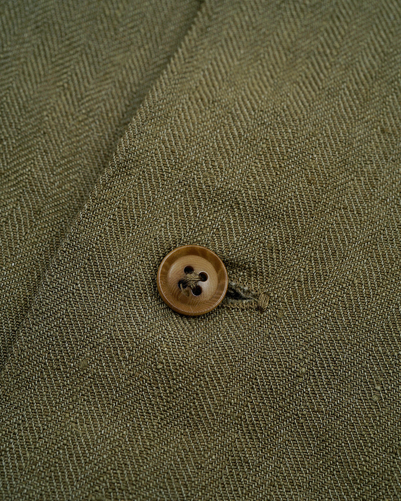 ARMY SHIRT SHORT SLEEVE / LINEN HERRINGBONE / GREEN