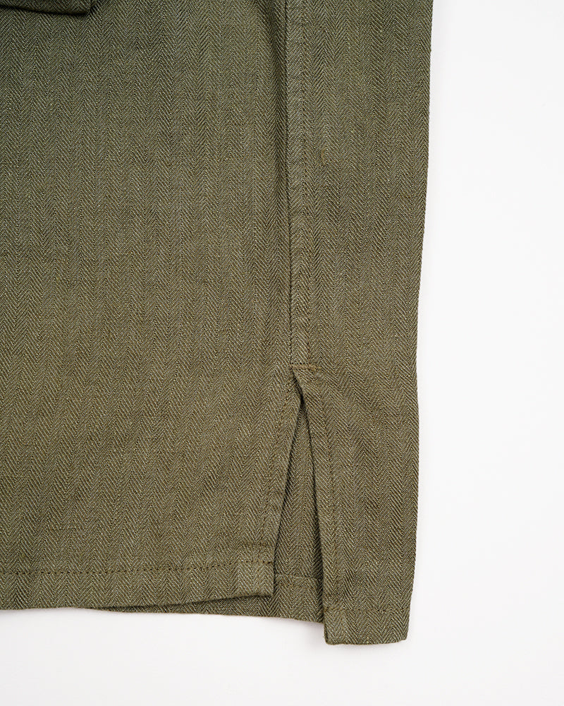 ARMY SHIRT SHORT SLEEVE / LINEN HERRINGBONE / GREEN